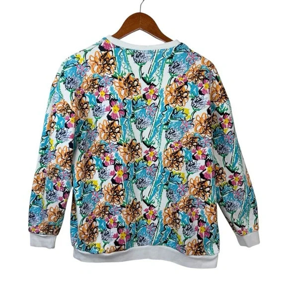 LUCY & YAK Wildflower Multicolor Oversized Organic Cotton Sweatshirt Sz XS - Picture 3 of 15